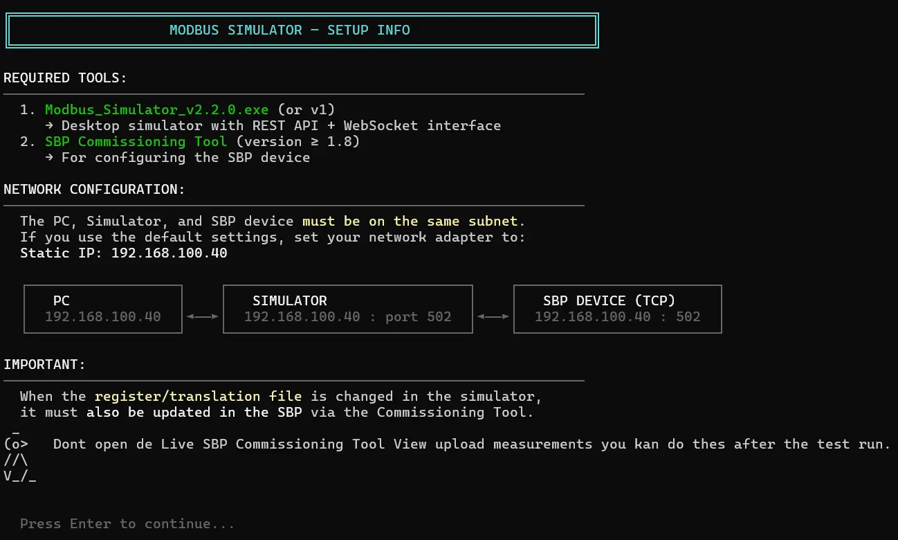 Setup Info en Netwerk Configuratie